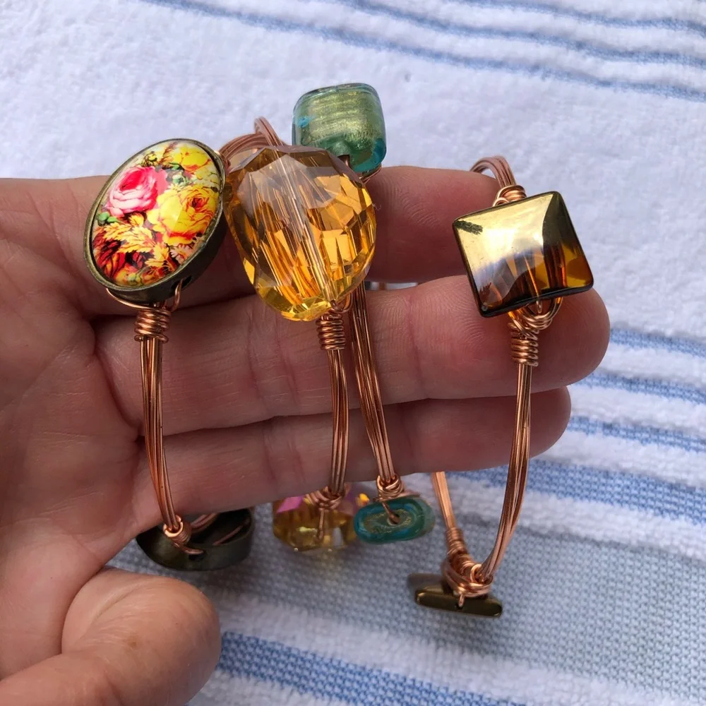 4 Handmade Copper wire stone bracelets Bourbon & Bowties